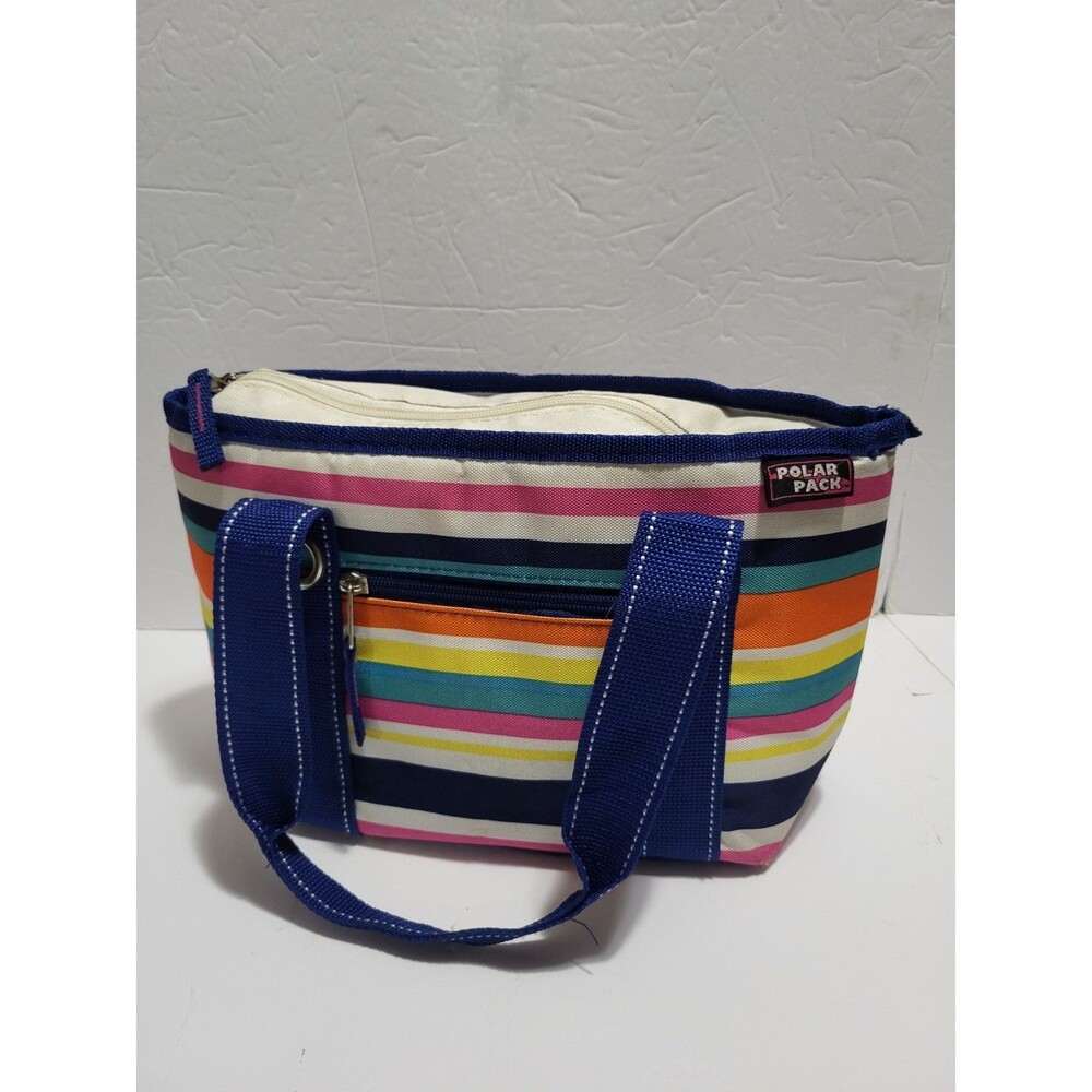 Polar Pack Insulated Lunch Tote Rainbow Stripe Zippered Reusable Bag